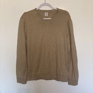 GAP For Good Men's V-neck Khaki Sweater Long Sleeve Large Preppy Light Academia